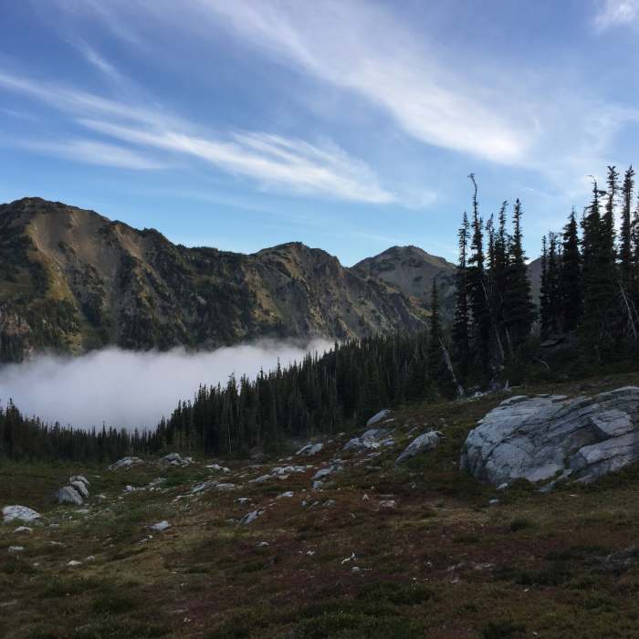 Morning fog moving up through the Cameron Valley. Near Cameron Creek & Cameron Pass Trails