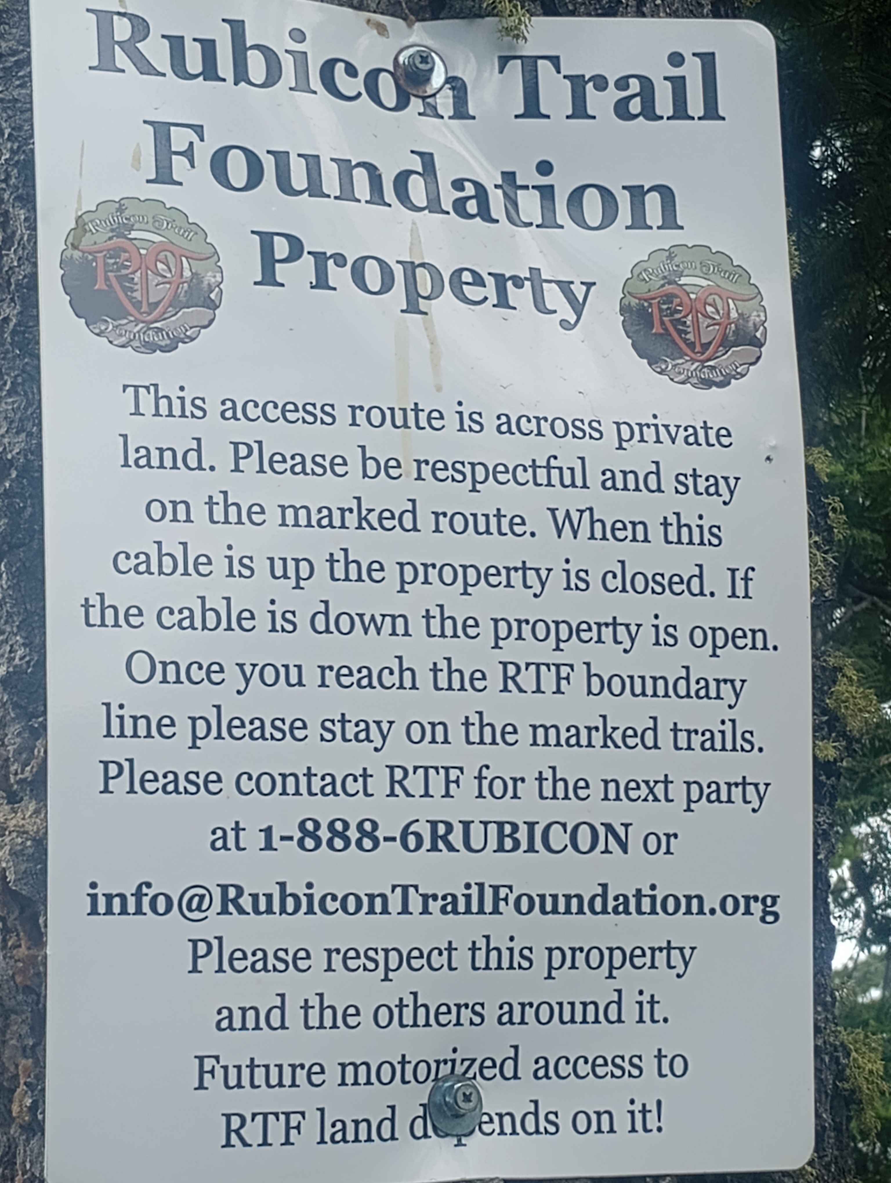 Rubicon Trail Foundation Access Road